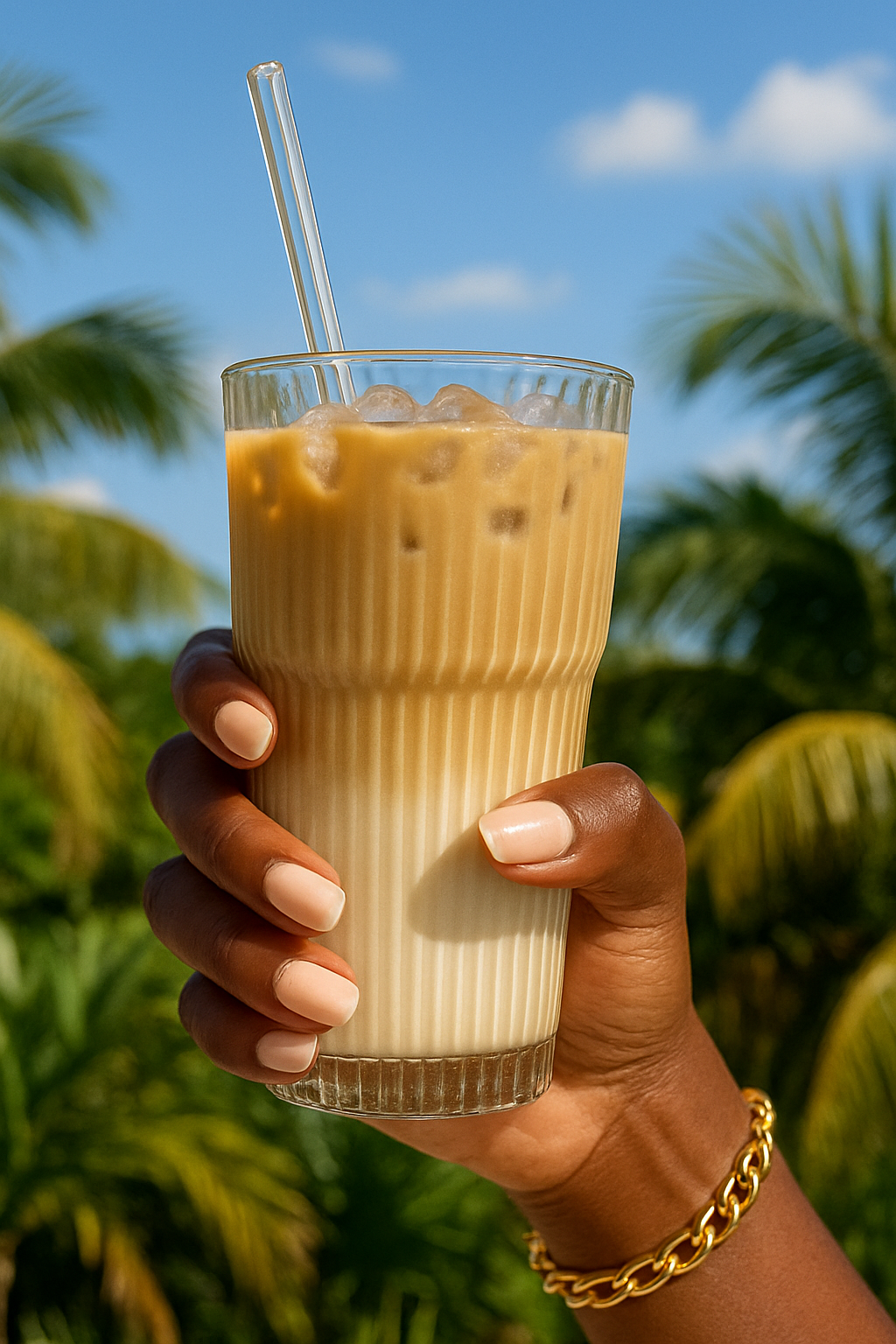 Gobelet en Verre Strié Premium avec Paille – 550 ml | Parfait pour du Café Glacé, Latte, Thé Glacé & Smoothies